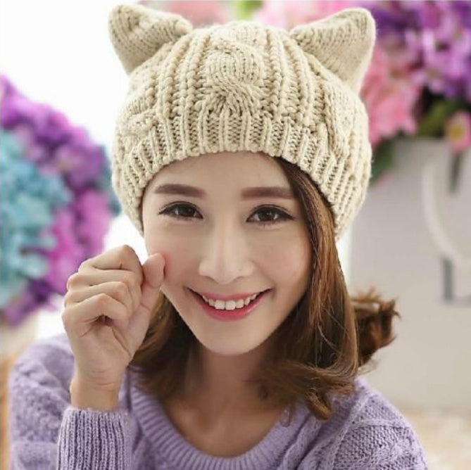 Handmade 3D Cute Knitted Cat Ear Beanie – Winter Warm Hat