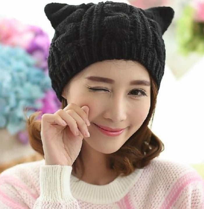 Handmade 3D Cute Knitted Cat Ear Beanie – Winter Warm Hat