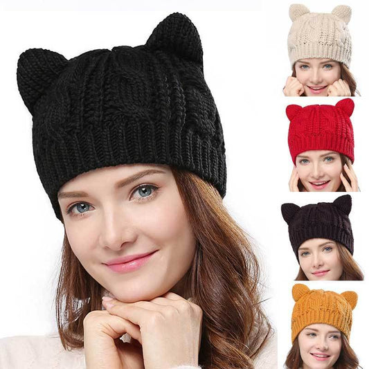 Handmade 3D Cute Knitted Cat Ear Beanie – Winter Warm Hat
