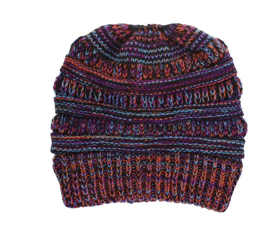 Mixed Color Knitted Wool Hat – Ladies Ponytail Beanie at New York Shop