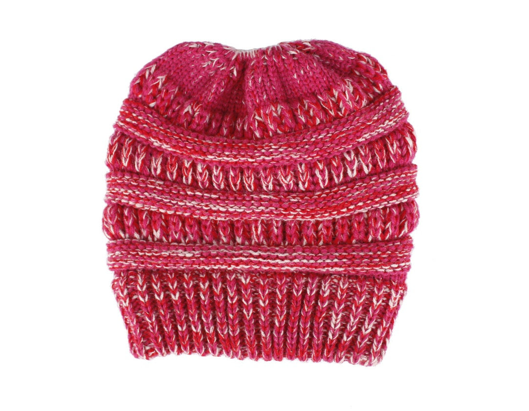 Mixed Color Knitted Wool Hat – Ladies Ponytail Beanie at New York Shop