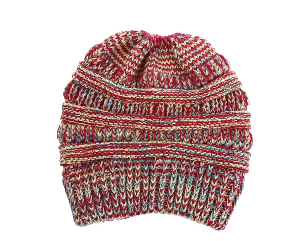 Mixed Color Knitted Wool Hat – Ladies Ponytail Beanie at New York Shop