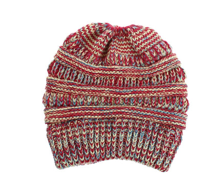 Mixed Color Knitted Wool Hat – Ladies Ponytail Beanie at New York Shop