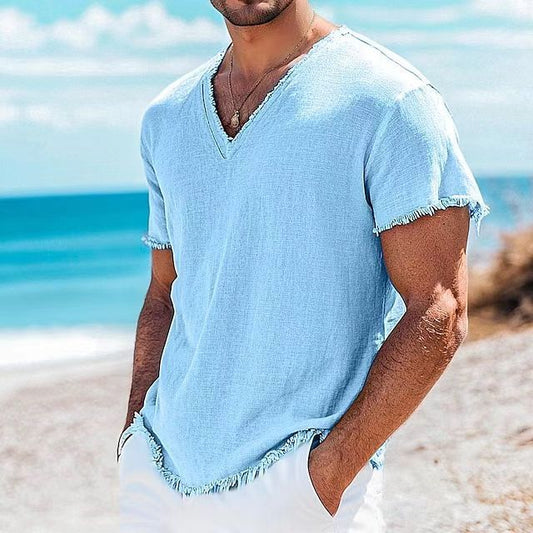 Short Sleeve Shirt : Men's Cotton & Linen Solid Color - New York Shop