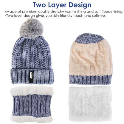 1Set Winter Beanie Hat Scarf Set Women Warm Knitting Skull Cap Neck Warmer For Walking Running Hiking Camping Outdoors Gift